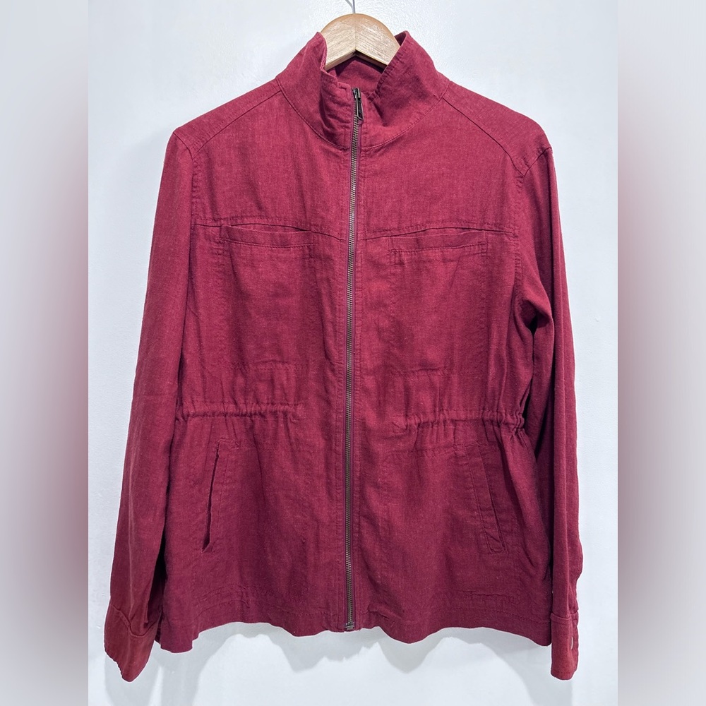 Old Navy Women’s Brick Orange Linen Blend Utility Zip Jacket Size S